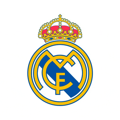 the real madrid logo has a red crown on top of it