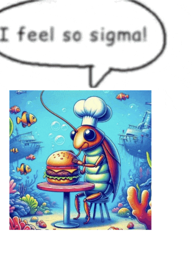 a cockroach in a chef 's hat is eating a hamburger