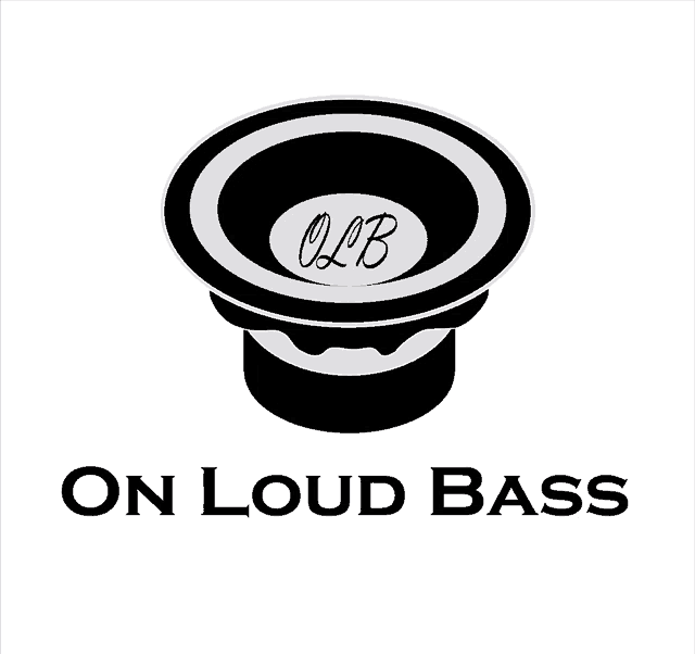 a logo for on loud bass with a speaker in the center