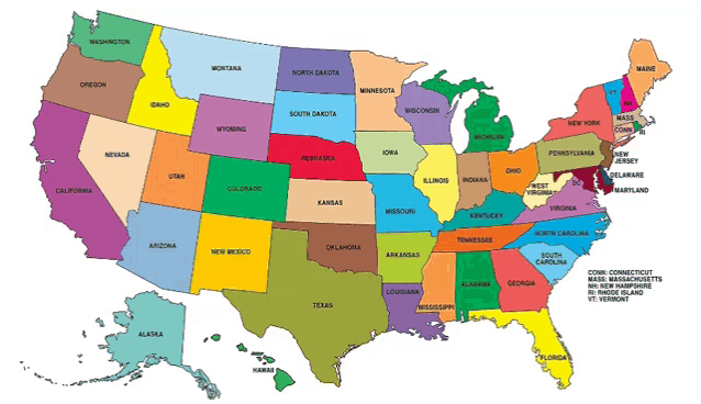 a map of the united states showing the states and their names