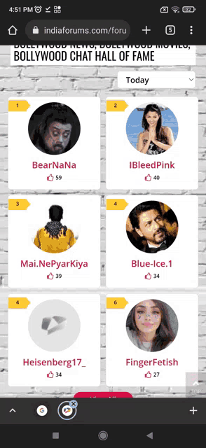 a screenshot of bollywood chat hall of fame