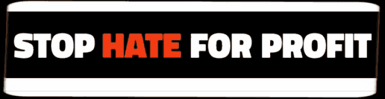 a sign that says " stop hate for profit " on a black background