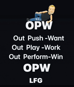 a man is laying on the ground with the words opw out push want out play work out perform win