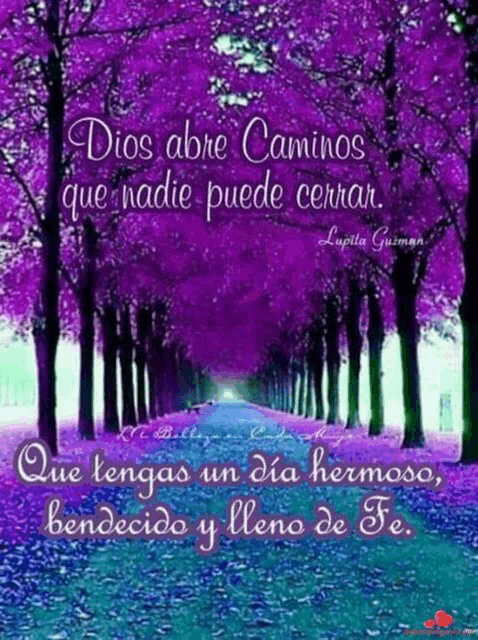 a picture of purple trees with a quote that says dios abrie caminos que nadie puede cerrar