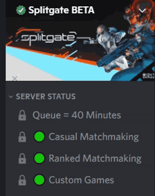 a screenshot of splitgate beta showing a server status