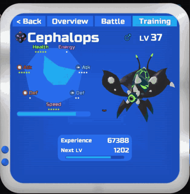 a screenshot of a game with a cephalops lv 37