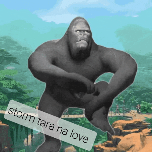 a picture of a gorilla with the words storm tara na love on it