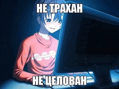 a girl in a red shirt is sitting in front of a computer screen with a caption in a foreign language .