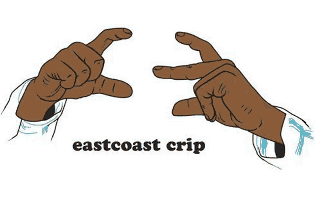 a drawing of a person 's hands making an eastcoast crip sign .