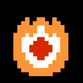 a pixel art of a red cross in a circle on a black background