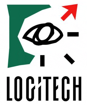 a logo for logitech with an eye and arrow .