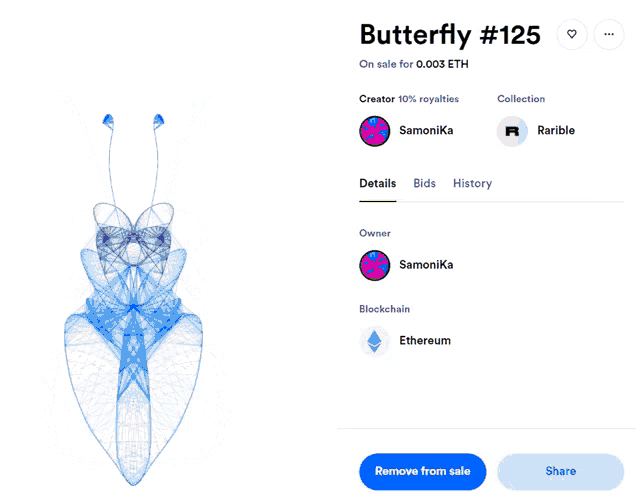 a butterfly # 103 is on sale for 0.008 eth