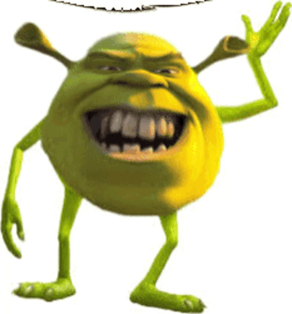 shrek from monsters inc is waving his hand in the air