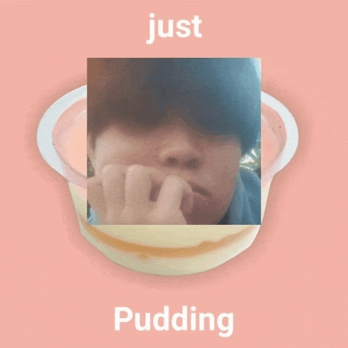 a pudding cup with a picture of a person in it