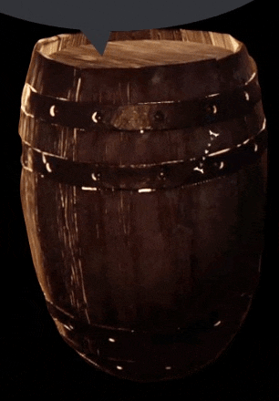 a wooden barrel with a speech bubble pointing to the top