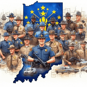 a group of police officers are posing for a picture in front of a map of indiana