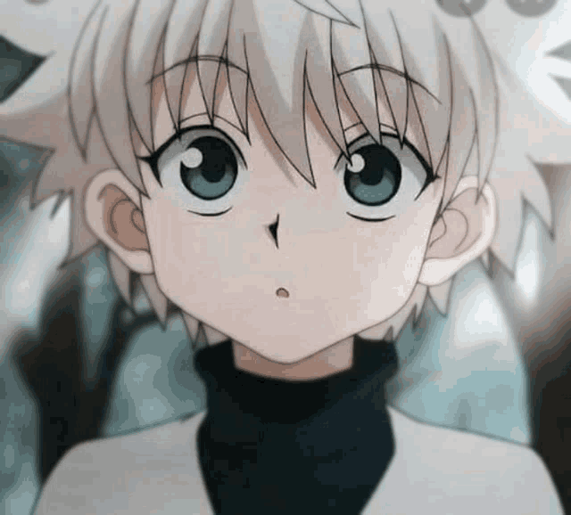 a close up of a anime character with white hair