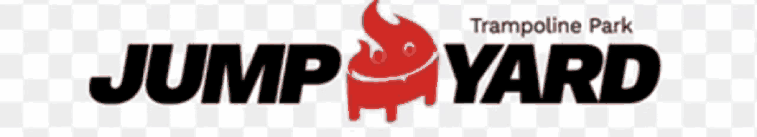 a logo for jump yard trampoline park with a red pig on it