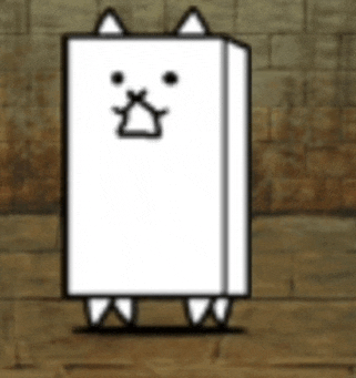 a cartoon cat is standing on a brick floor in front of a wall .