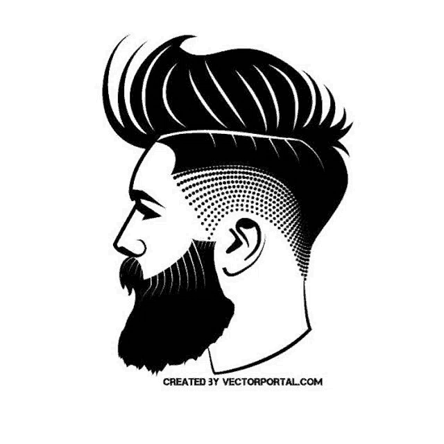 it is a black and white drawing of a man with a beard and a mohawk hairstyle .