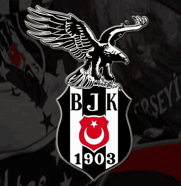 a black and white bjk 1903 logo with an eagle