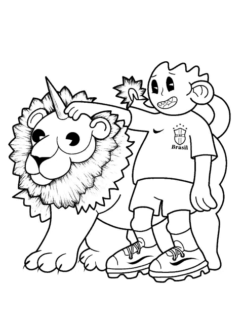 a black and white drawing of a person standing next to a lion with a unicorn horn .