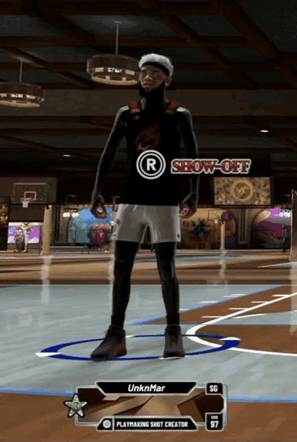 a basketball player named unknmar is standing on a basketball court