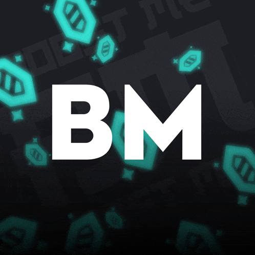 the letter bm is surrounded by glowing letters