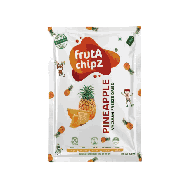 a bag of fruta chipz pineapple vacuum freeze dried fruit