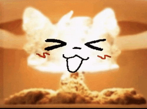 a drawing of a cat making a face in front of a bomb explosion