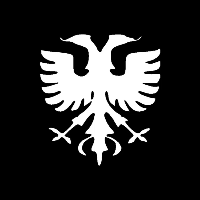 a white eagle on a black background with a cross in the middle