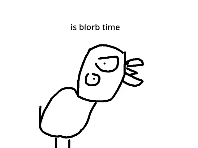 a black and white drawing of a bird with the words " is blob time " written below it