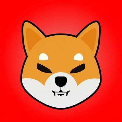 a cartoon illustration of a shiba inu dog 's face with a red background .