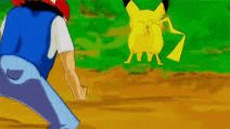 a man is standing next to a yellow pokemon .