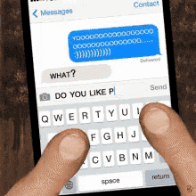 a person is typing a message on a cell phone asking what do you like p