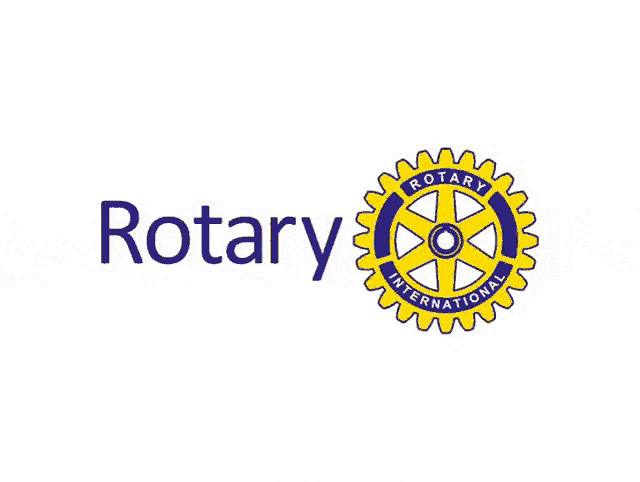 the logo for the rotary club is a yellow and blue gear with the words rotary international on it .