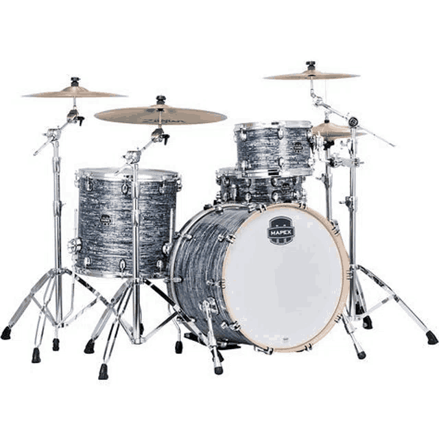 a blue and white drum set with cymbals and a drum set on a white background .