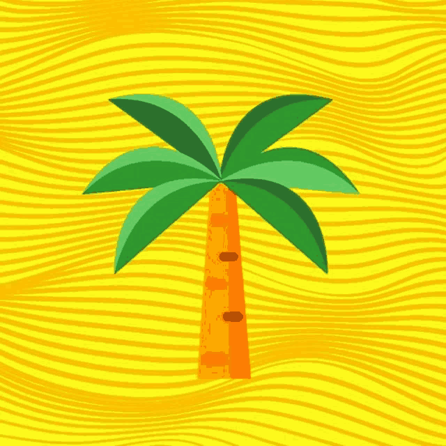 a palm tree on a yellow striped background