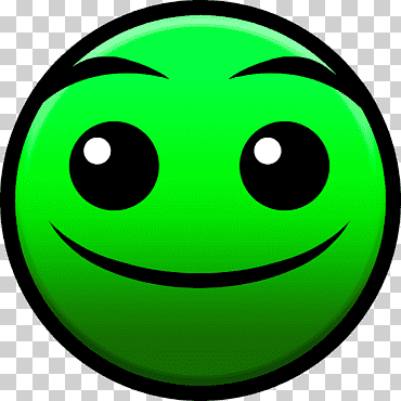 a green smiley face with big eyes and a smile