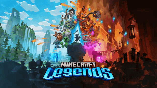 a poster for minecraft legends shows a castle and a castle in the background