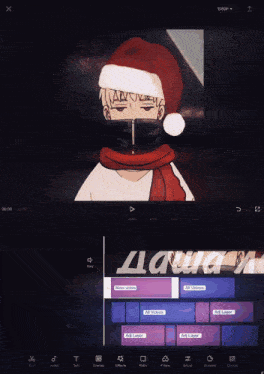 a screenshot of a video editing app shows a person wearing a santa hat