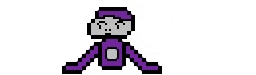 a pixel art of a purple monkey with a gray face and arms .