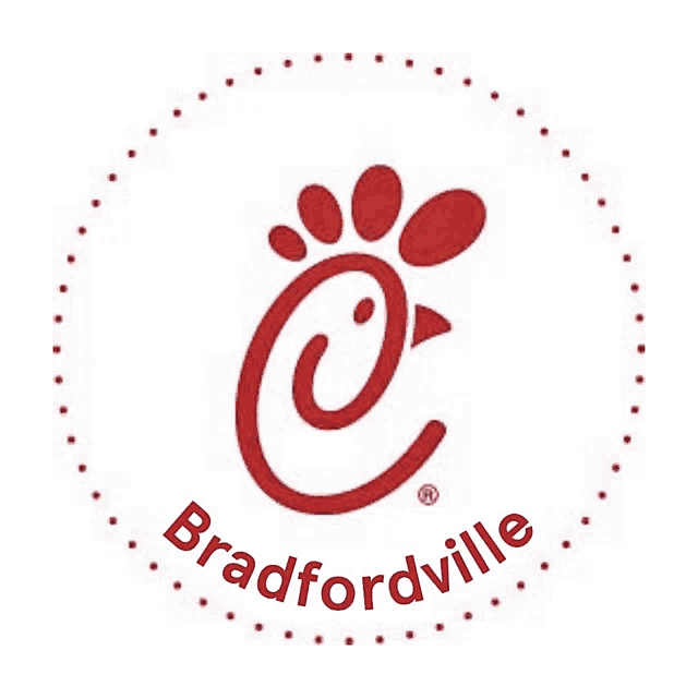 a red chick-fil-a logo with bradfordville written underneath