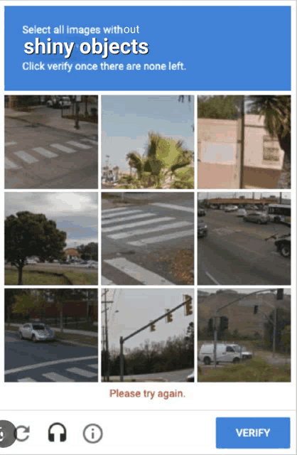 a screen that says select all images without shiny objects click verify once there are none left