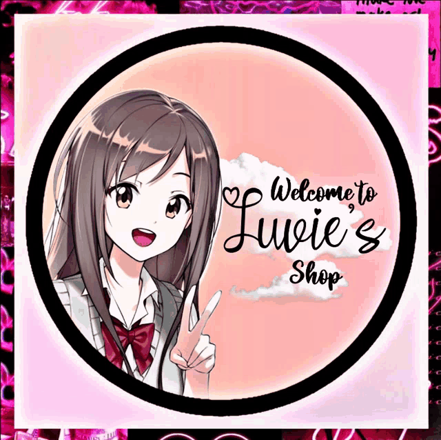 a logo for lucie 's shop with a girl in a school uniform