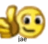 a yellow smiley face is giving a thumbs up with the words `` jae '' below it .