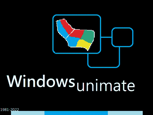 a black background with the words windows unimate and a map