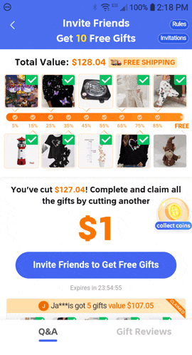 a screenshot of a app that says invite friends to get free gifts