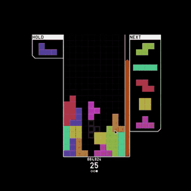 a tetris game is being played with a hold and next button