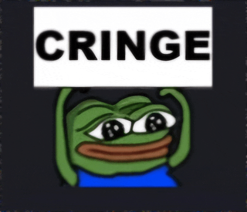 a frog holding a sign that says cringe on it